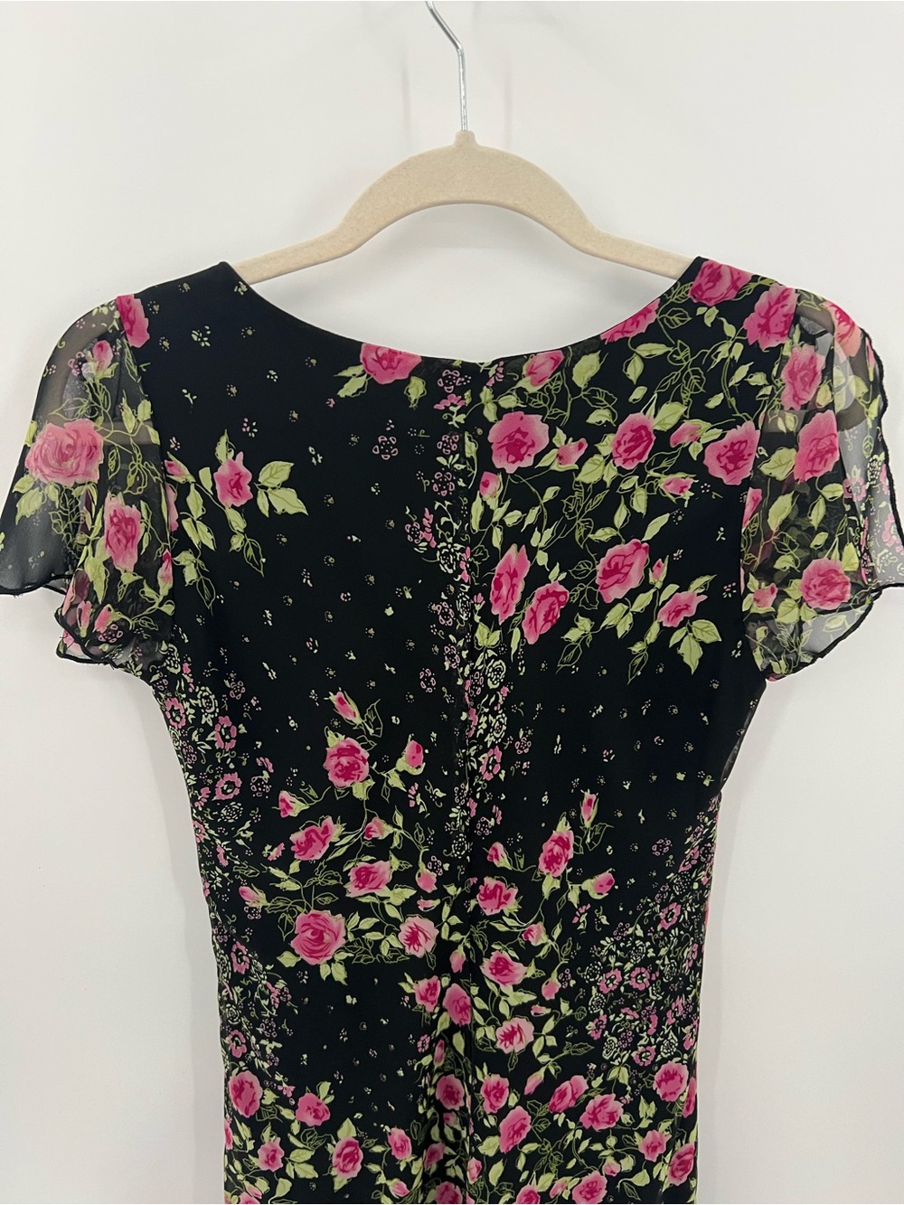 Vintage Dressbarn Y2K black midi dress with Pink Rose Print - Picture 9 of 15